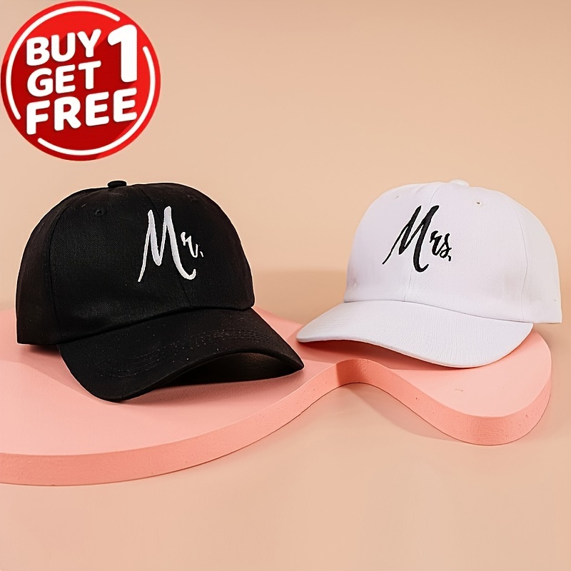 

2pcs Mr Mis Slogan Embroidered Baseball Cap Stylish Versatile Dad Hat Outdoor Adjustable Sun Protection Sports Hats For Women Men