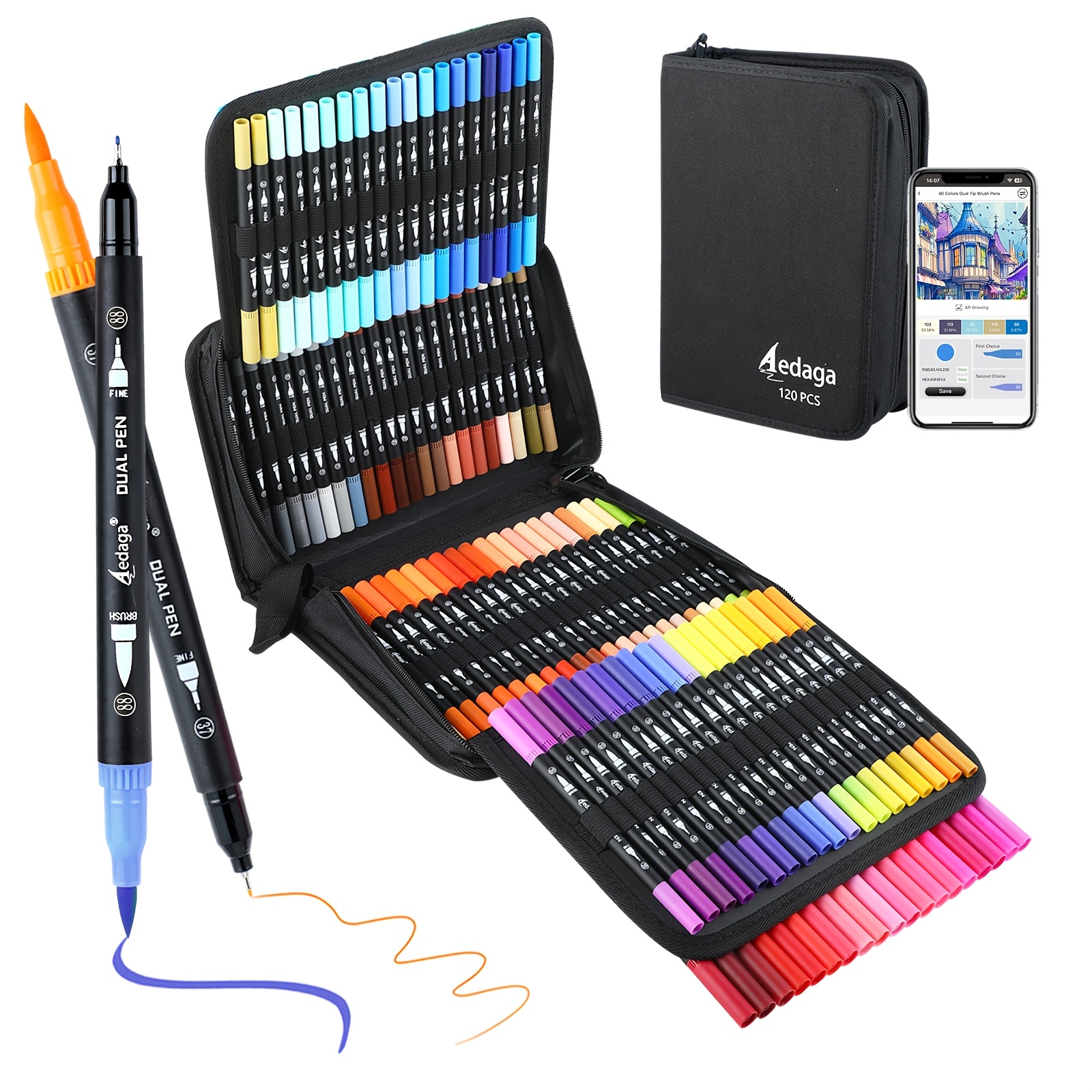 TEMU 120/80 Color Numbered Dual-tip Brush Pens With Free App, Fine And Brush Tipsdults, For Coloring Markers, Journals, Halloweenclassroom Must Haves