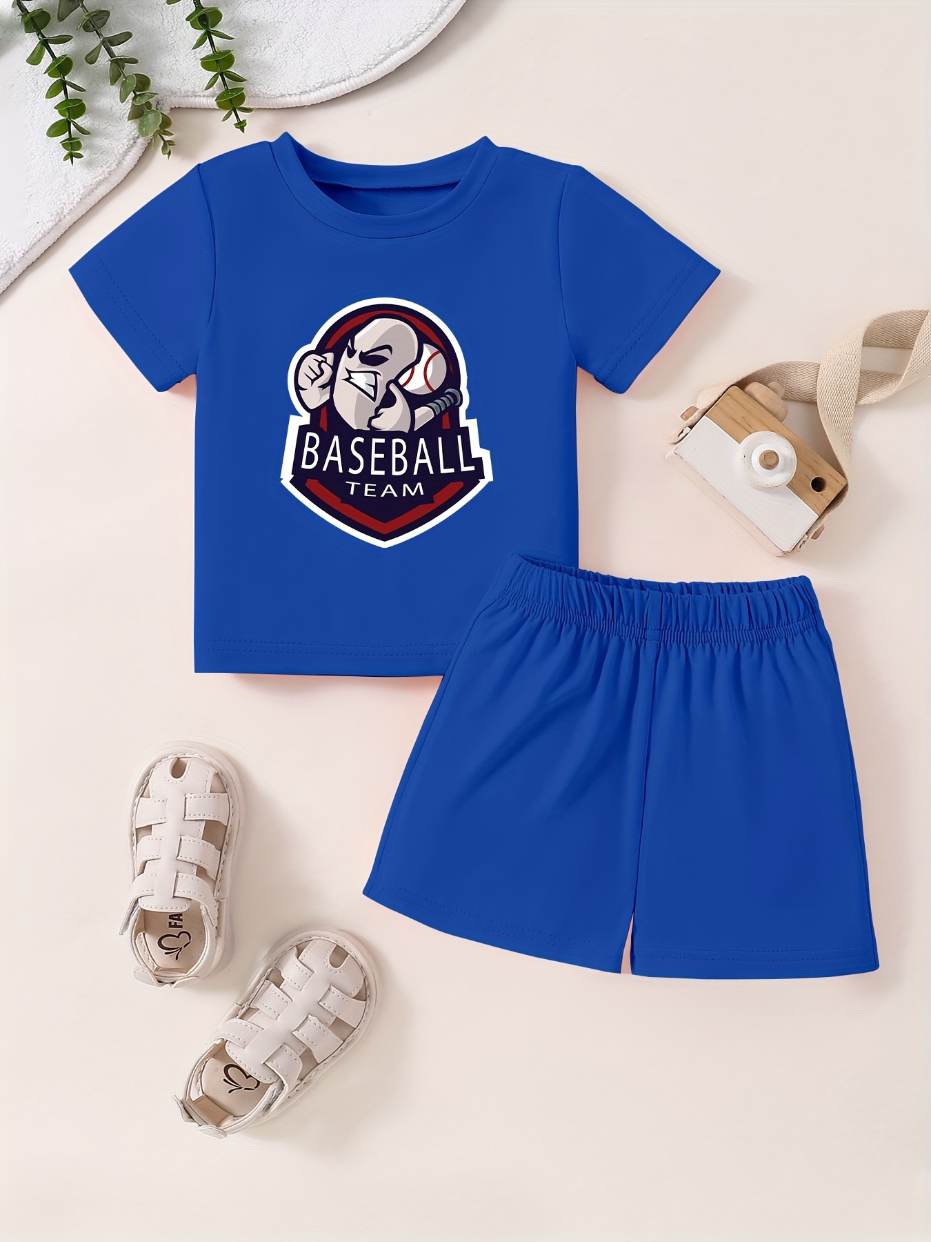 Conjunto 2 Piezas Bebé Camiseta Estampada Béisbol Dibujos - Temu