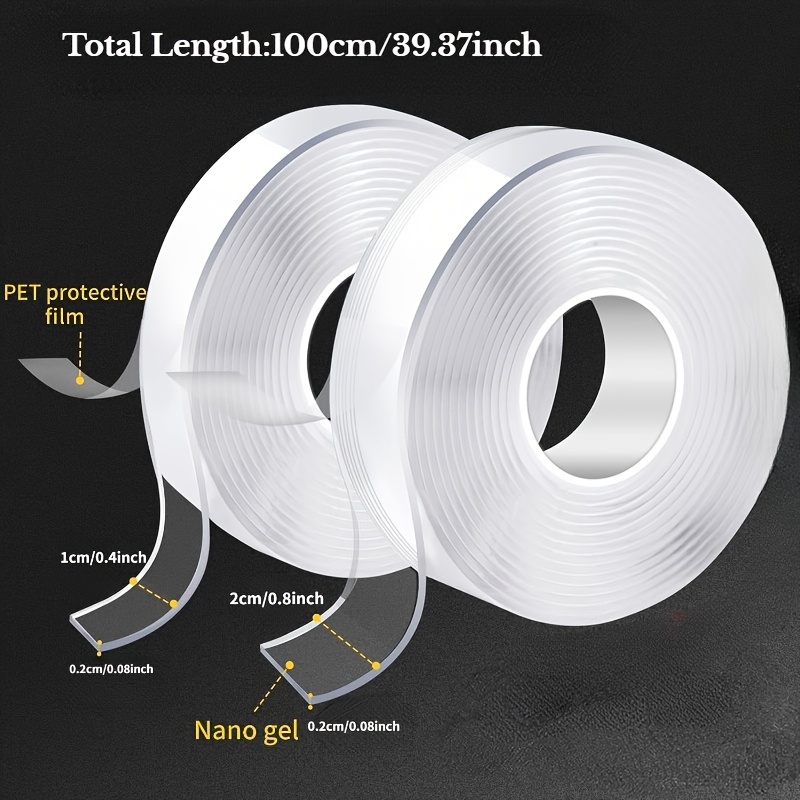 2 Rolls Of High-quality, Ultra Strong, Washable And Reusable Double-sided Tape - Waterproof Transparent Adhesive, Suitable For Office, Kitchen And Bathroom Essentials