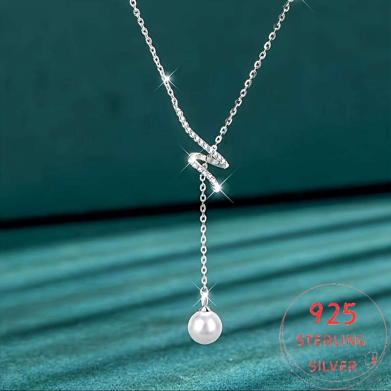 TEMU [925 Silver Y-shaped Pendant Necklace] S925 Sterling Silver Y-shaped Women's Necklace Cubic Inlaid With Modern Light Luxury Temperament Necklace