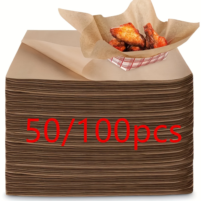 

50/100pcs Premium Grease-resistant Disposable Food Wrapping Paper For , Fried Chicken & More - Kitchen Essentials For Easy , Takeout Packaging | Natural | Stackable Packaging, Burger Wrapping Paper