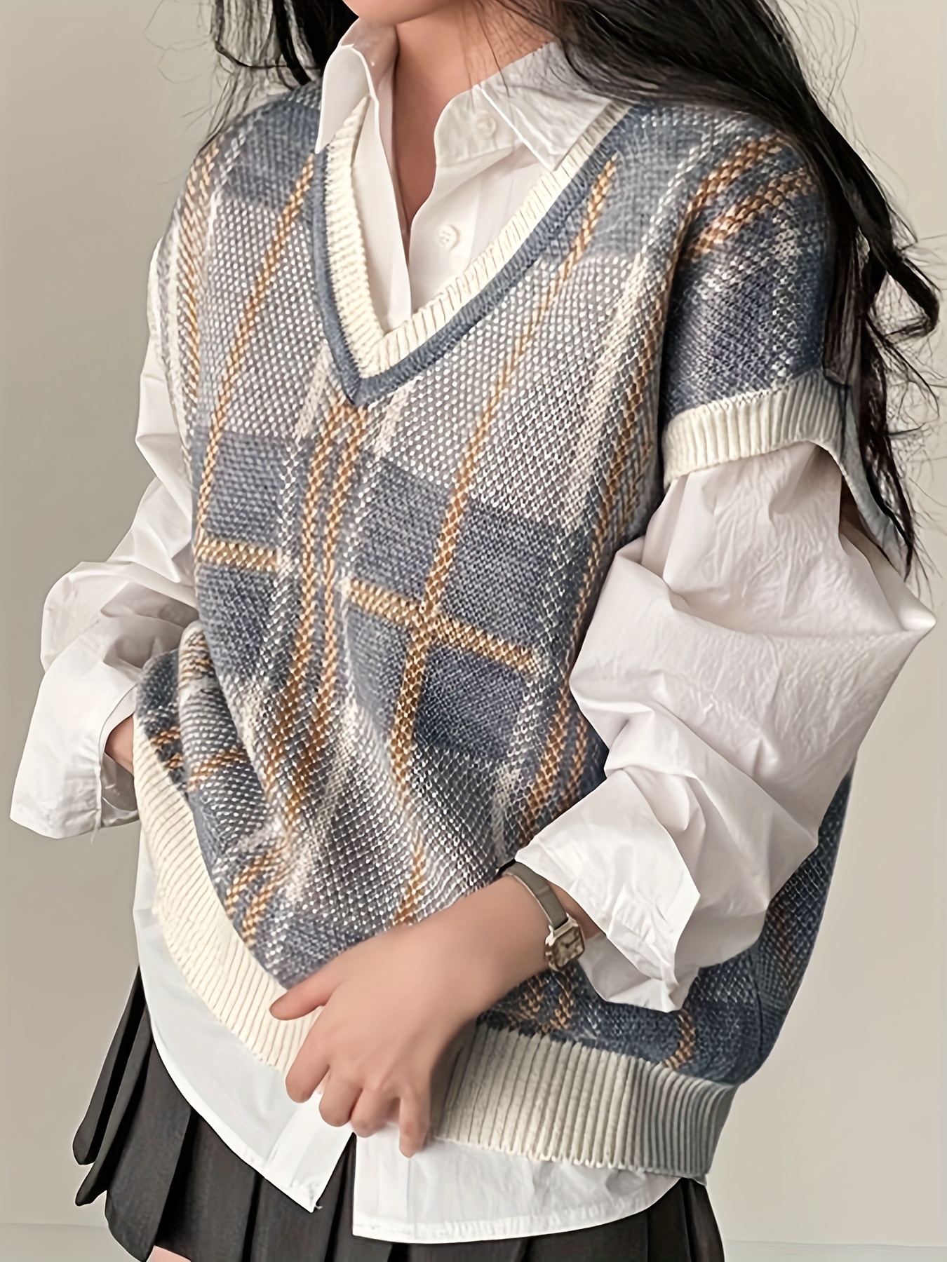 Gilet femme à carreaux doux et chaud hivernal main image 0