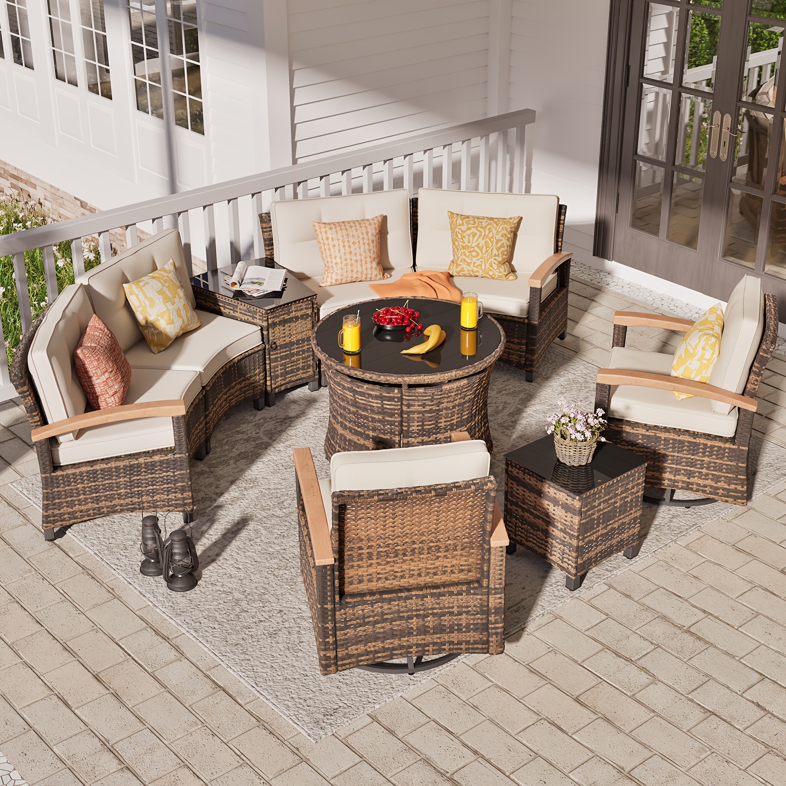 Curved Semi Circle Outdoor Lounge 9pcs Outdoor Patio Furniture Set