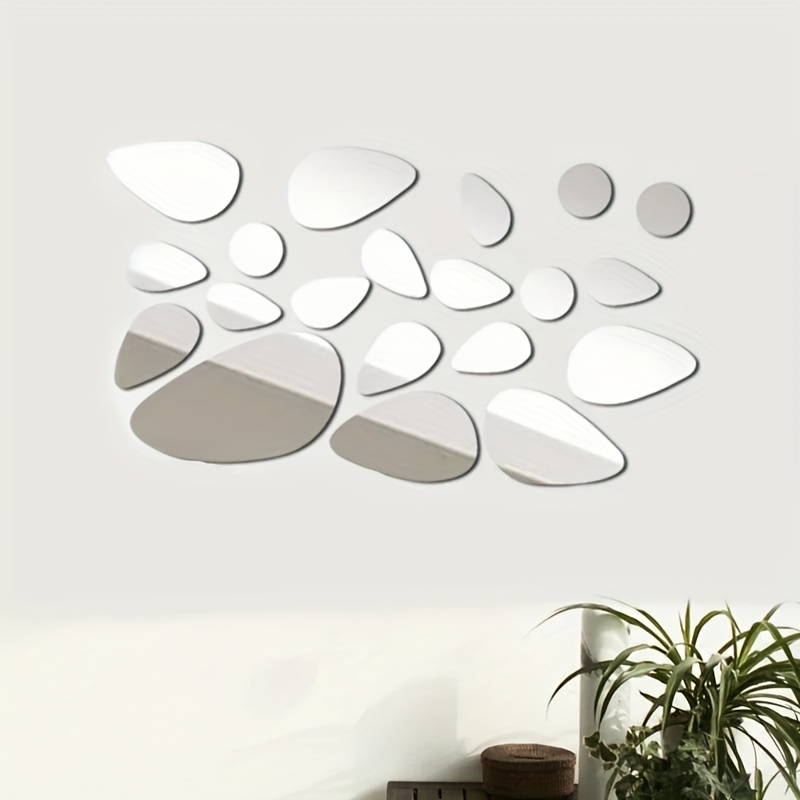 Image of 20pcs Pebble-shaped Acrylic Mirror Wall Stickers Home Creative Decoration Self-adhesive 3d Stereoscopic Stickers Golden And Silvery