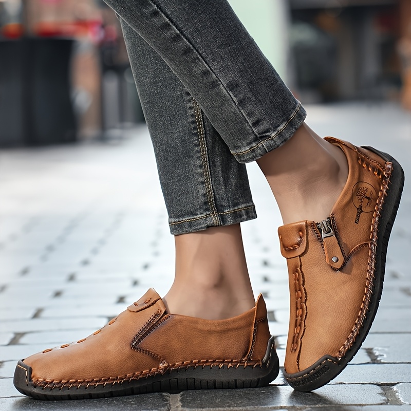 Women's Handmade Casual Loafers, Comfortable Sneakers with Zipper Closure