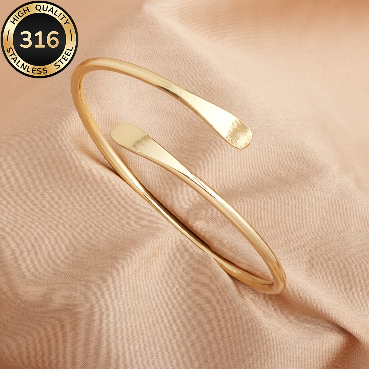 2pcs Adjustable Open Bangle Bracelet Set, 18K Plated