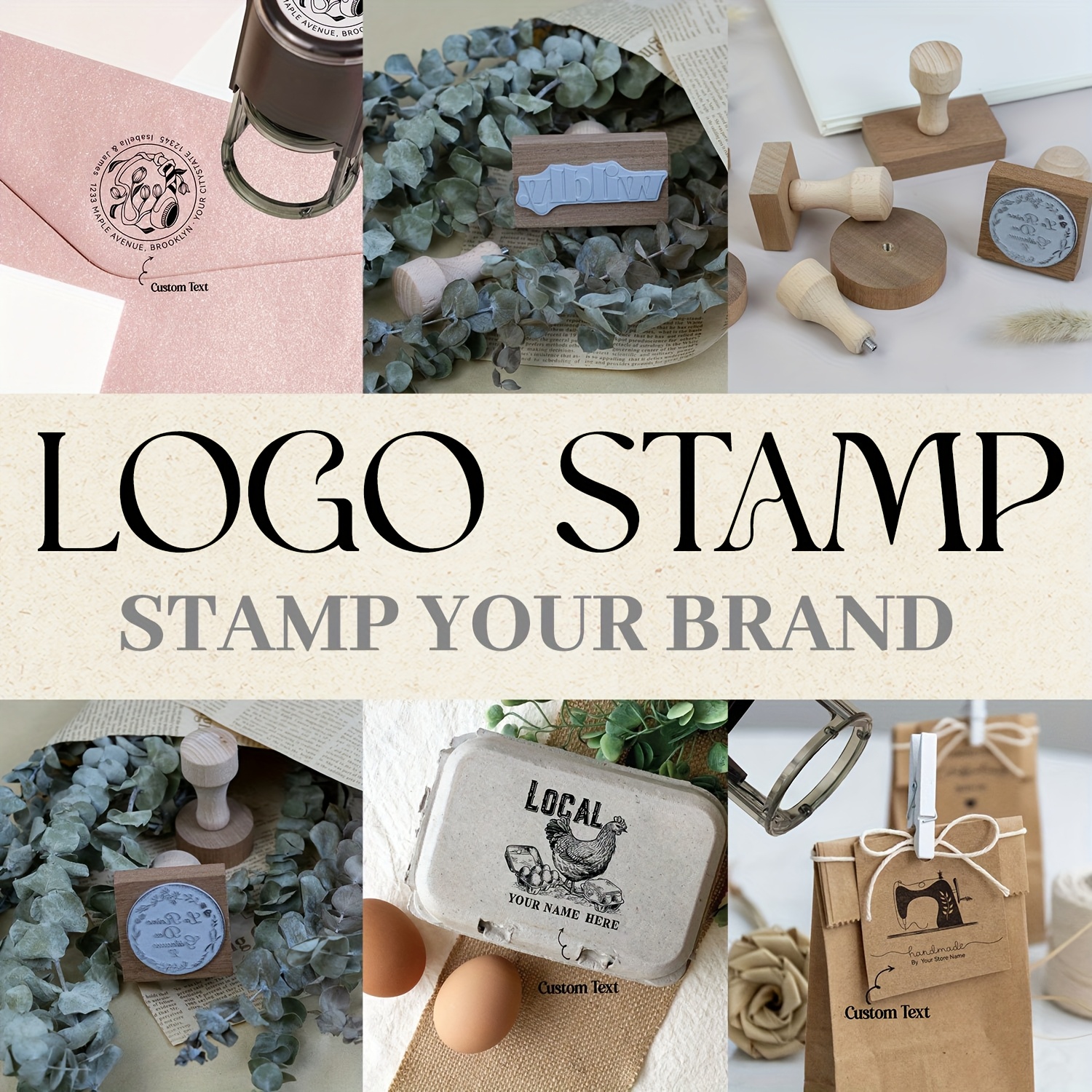 

Custom Wooden Stamp With Your – Personalized Branding For Business, Crafts, And Gifts – Light Brown Wood, Square Shape, Brand Promotion And Unique Party Favors, Personalized Stamp