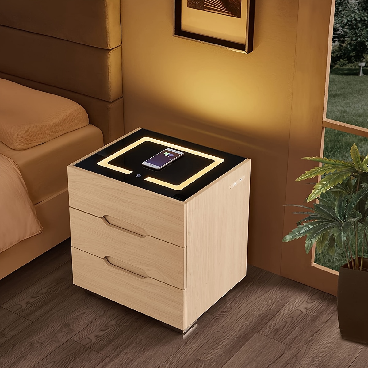 

Nightstands Wireless Charging And Led Lights, End Side Table 3 Drawer Nightstand Us