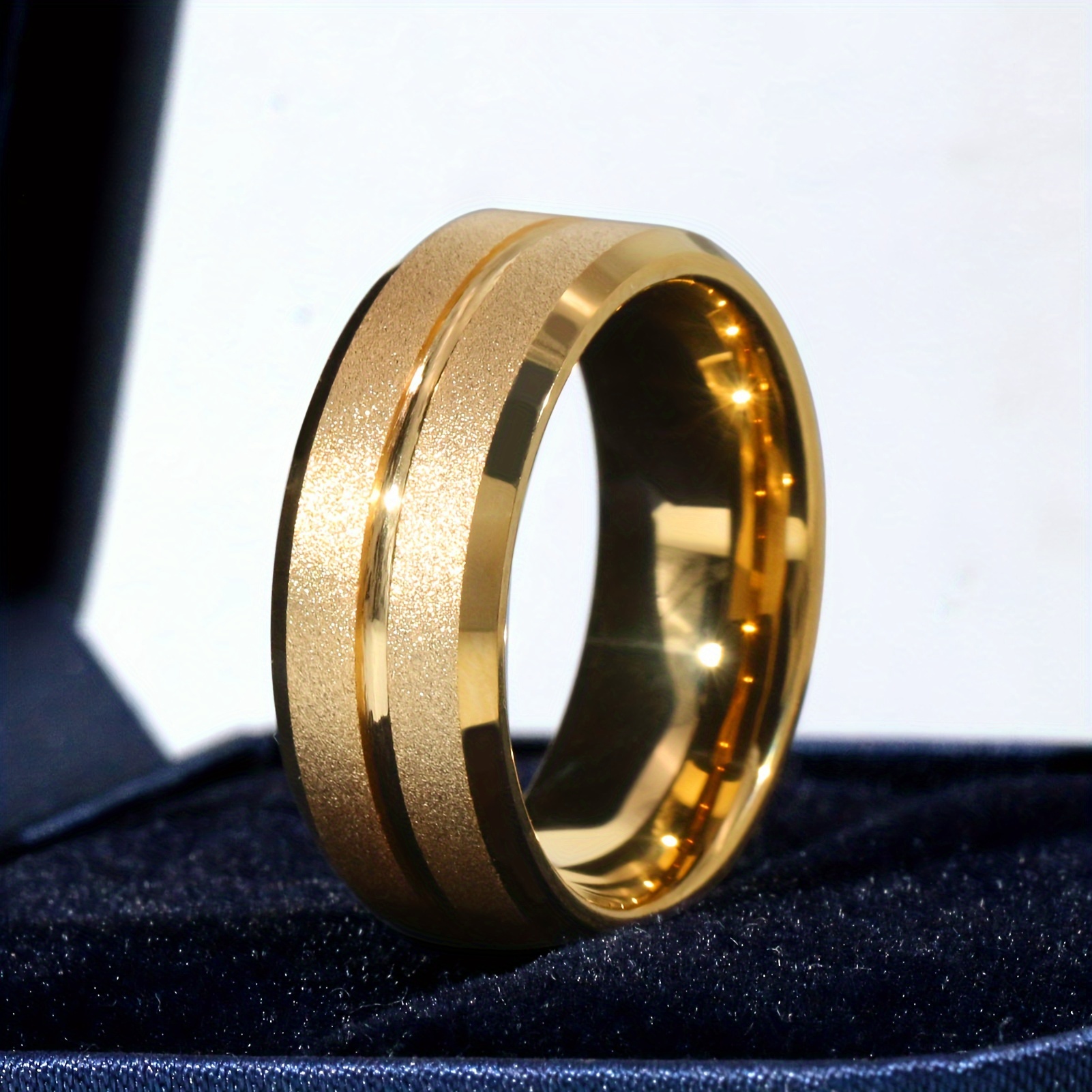 Wide Golden Frosted Tungsten Steel Men's Ring Temu Ireland