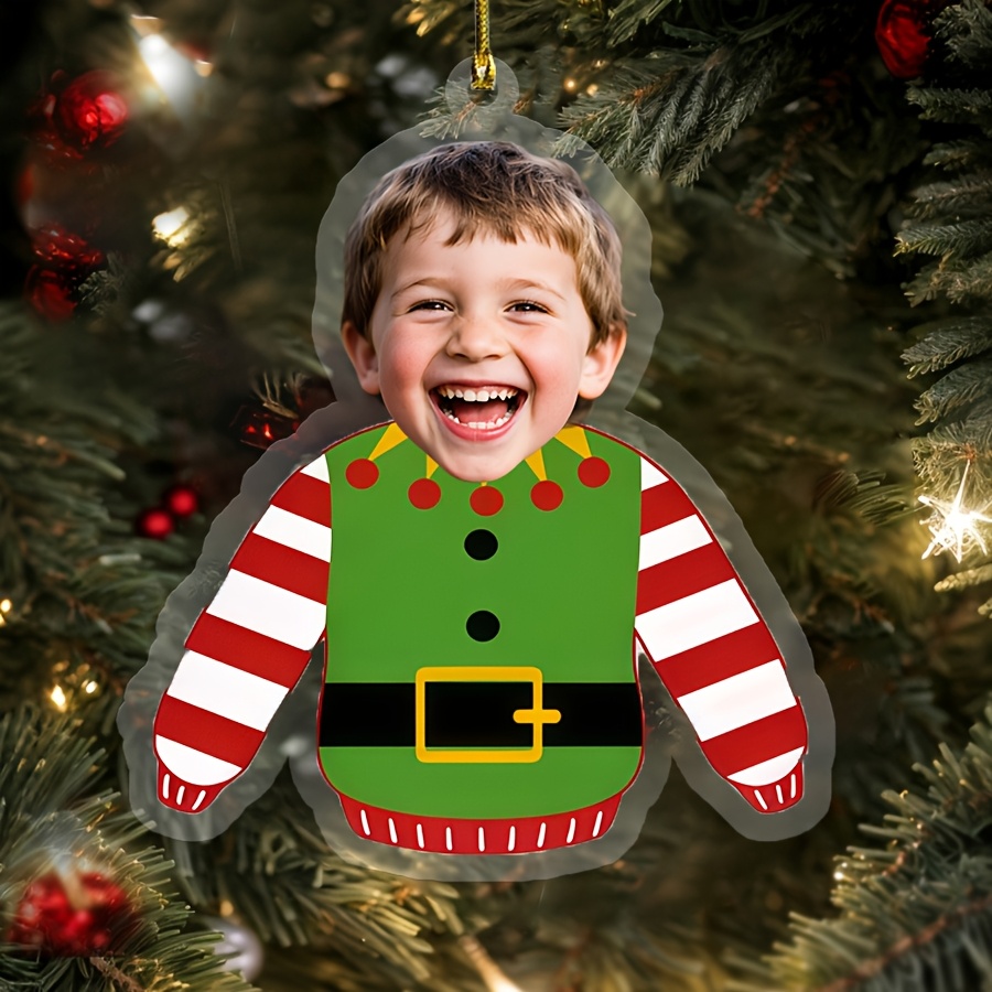 Image of Personalized Ornament - Photo/name/outfit Pvc Face Picture Keepsake With Golden Lanyard - Family Matching Holiday Party Decorations, Showers & Gifts For &