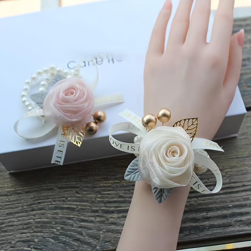 

Romantic Floral Wrist Corsage With Faux Pearl, Elegant Wedding Bridal Bridesmaid Hand Decoration, Korean Style Fairy Bridal Accessories