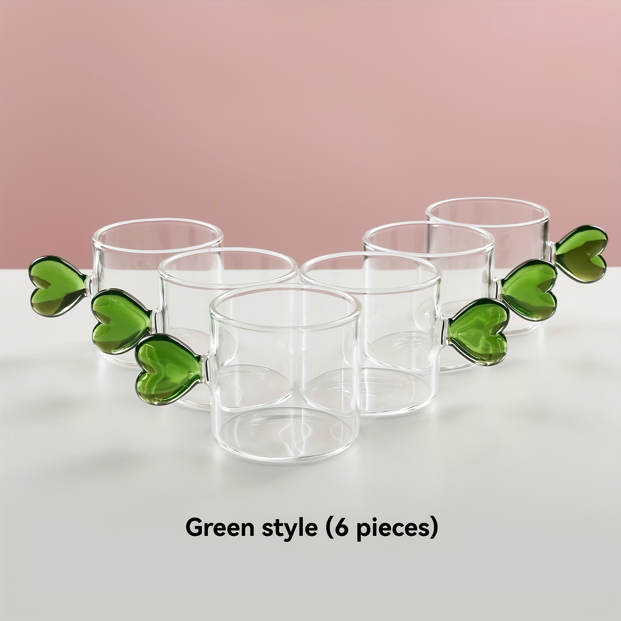 TEMU 6-pack Heart-shaped Handle Milk Cups, Coffee Cups, Wine Glasses And Water Glasses Set, Made Of Heat-resistant Glass, Suitable For ' Gatherings,