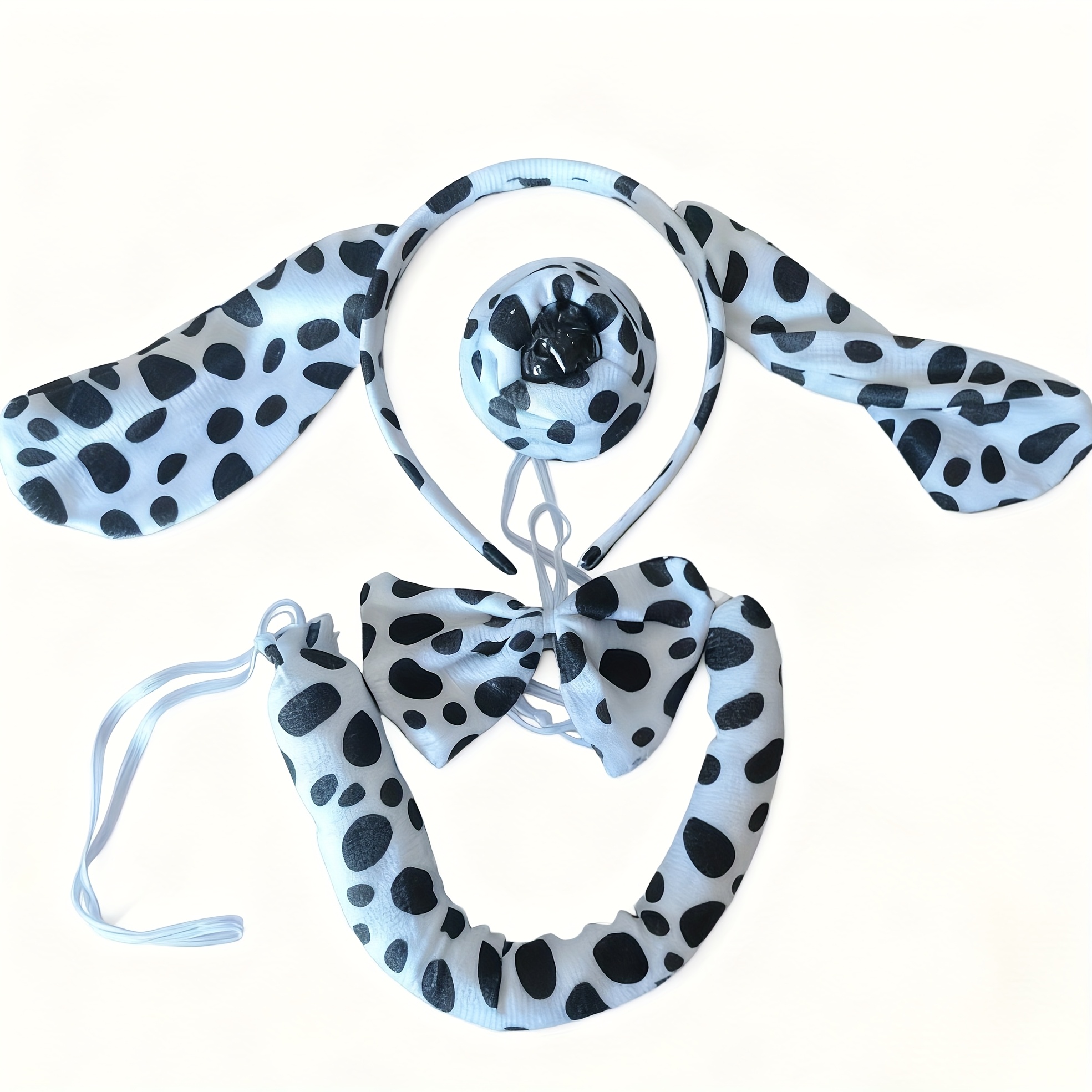 Image of Dalmatian Ears Headband Dog Ears Headband And Tail With Nose And Bowtie, Costume Halloween Festival Party Cosplay, With Tail(black And White)