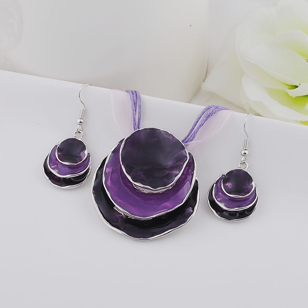 TEMU Juego de joyería de esmalte estilo bohemio vintage, collar y aretes para mujer, regalos para festivales y fiestas