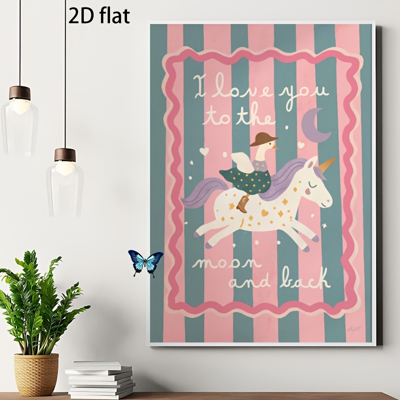 E-shop 2D Flach, 2D Flach, 2D Flach Rahmenloser Leinwand Kunstdruck Poster mit einer traumhaften Einhorn Wanddekoration, Vintage Dekor, magischen