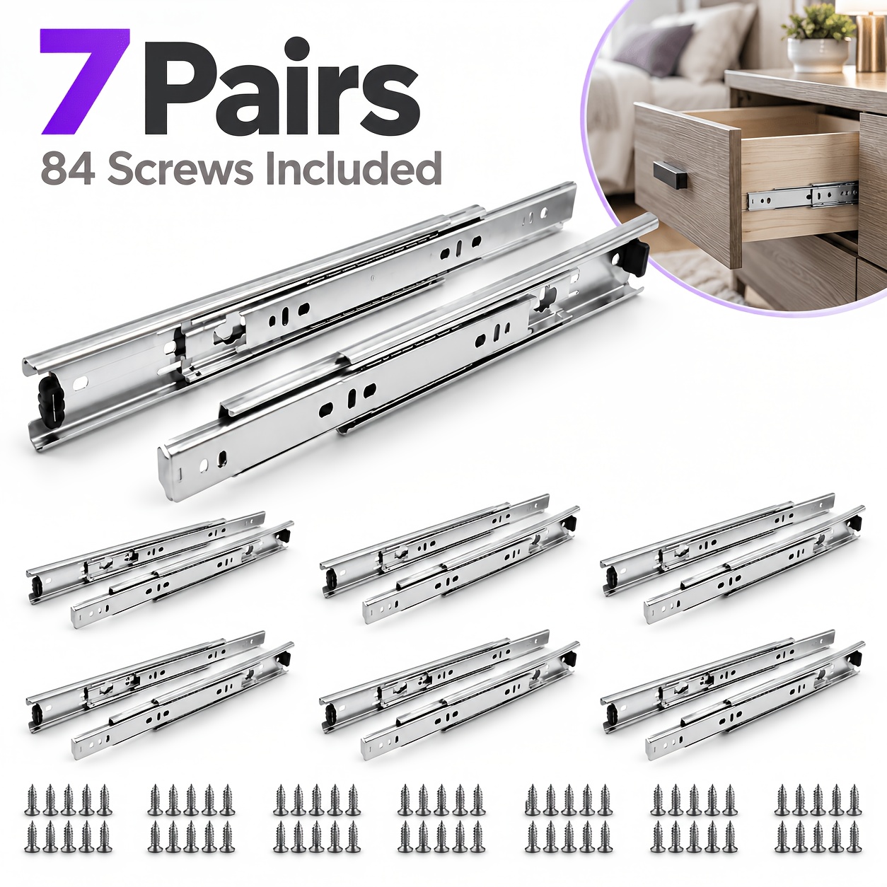 Image of Drawer Slides 7 Pairs Side Mount 300-500mm Heavy Duty Ball Bearing Full Extension Drawer Runners