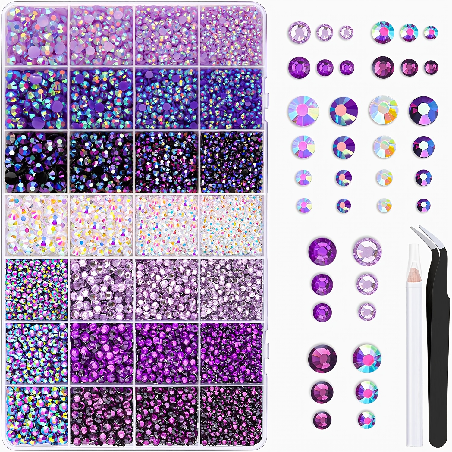 TEMU 20000 Strass Roses, , Violets pour , Pierres à Dos Plat en Résine pour Loisirs Créatifs, Kit de pour Vêtements, Chaussures, Gourdes, Art des