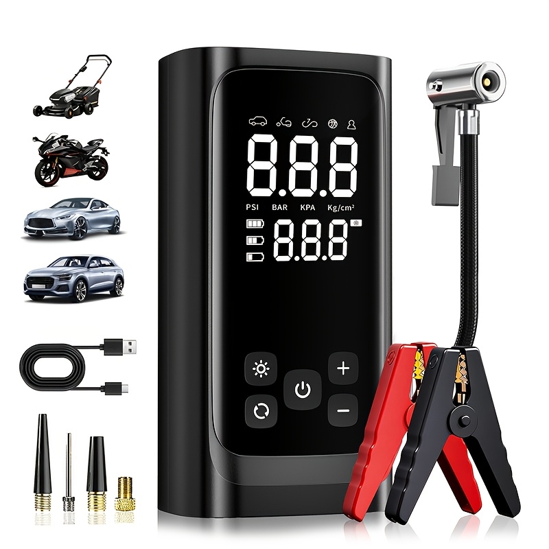 photo de l'article 1pc démarreur de   portable   avec compresseur  ,     de lumière led, batterie externe et gonfleur de pneu - alimentation de   multifonctionnelle, 6000 mah, convient aux voitures, camions, vus, camping-cars, motos