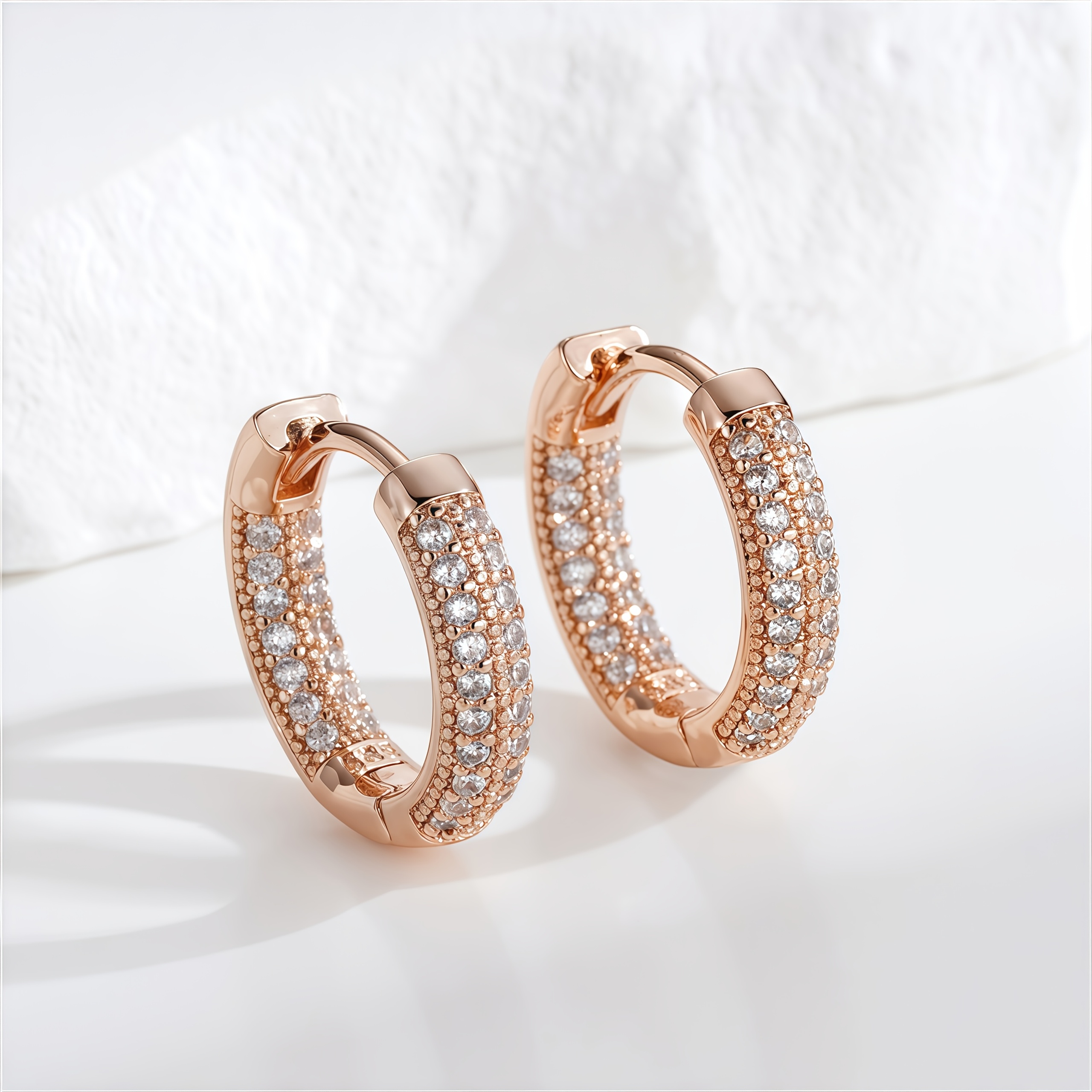 TEMU A Pair Of Rose Golden High-end Exquisite Hypoallergenic Copper Earrings, Plated With 14k, Featuring Elegant Luxury With Synthetic Zirconia In A
