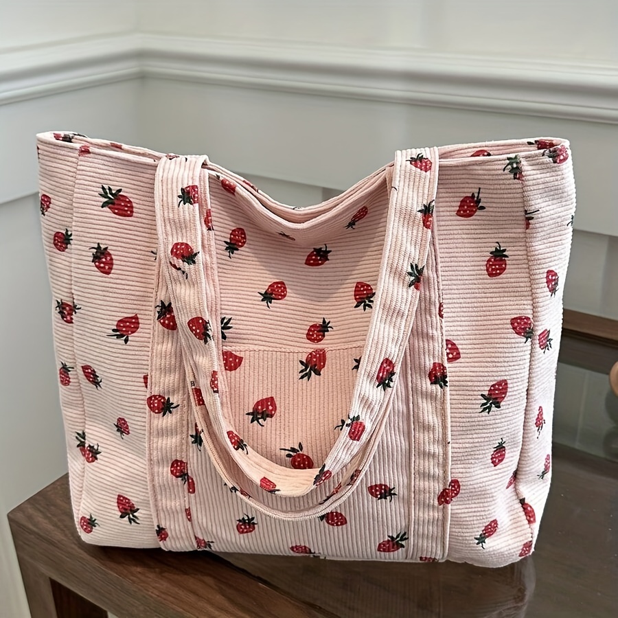 

Strawberry Print Shoulder Backpack, Handbag, Simple Large Capacity Tote Bag For Daily Use