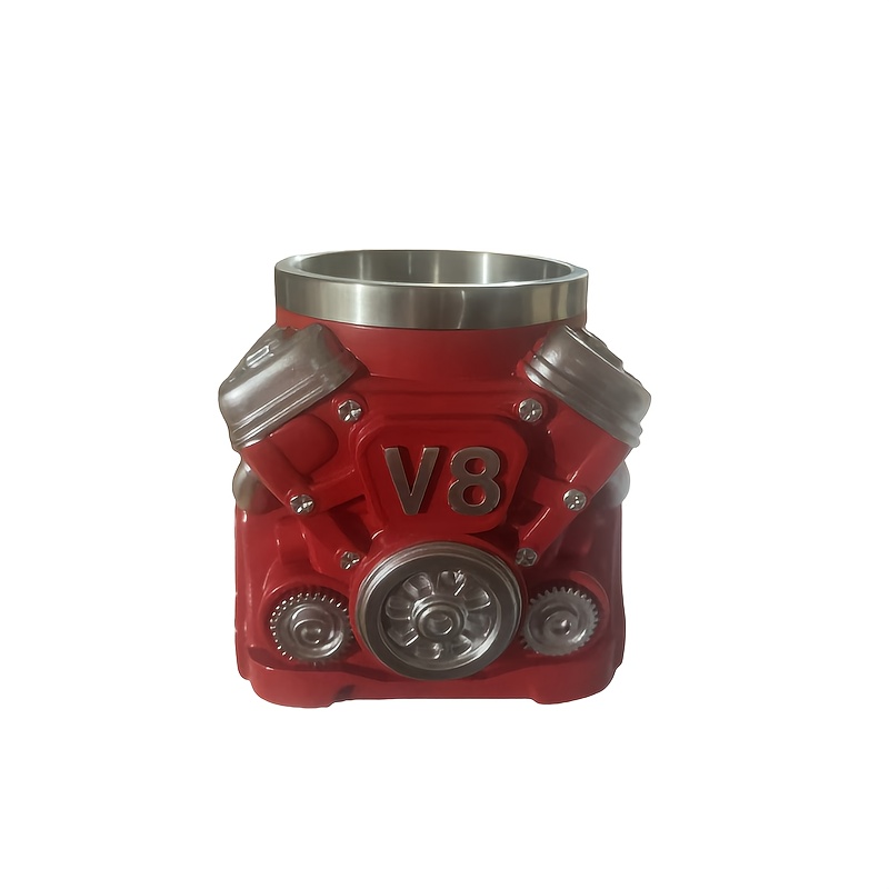 Image of Car Cup - Stainless Steel Double-layer Coffee Cup With Realistic Block, Piston And Valve Mechanism Design - Mechanic Gift, Car Enthusiast, Dad (father's Day/christmas) - Car Theme Cup