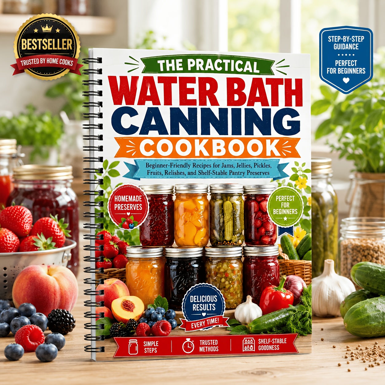 The Practical Water Bath Canning Cookbook: Beginner-friendly Recipes For Jams, Jellies, Pickles, Fruits, Relishes, Shelf-stable Pantry Preserves, And Safe Home Canning ( Spiral Binding )