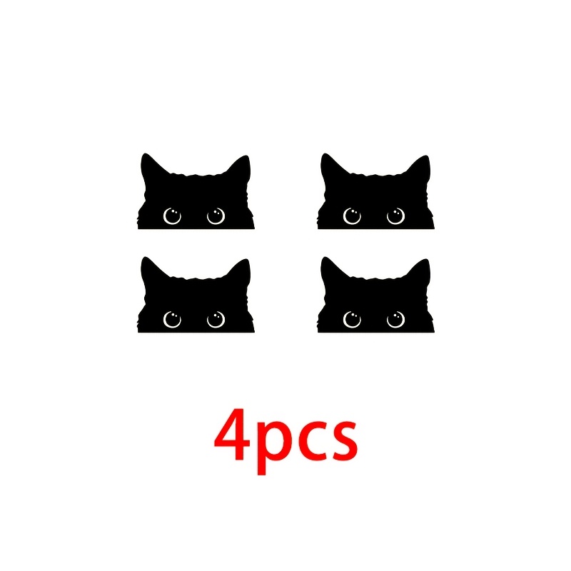 4pcs Black Cat Peeking Sticker, Car Rearview Mirror Sticker, Pop-up Cat Decal, Vinyl Car Decoration, , No Tools Required