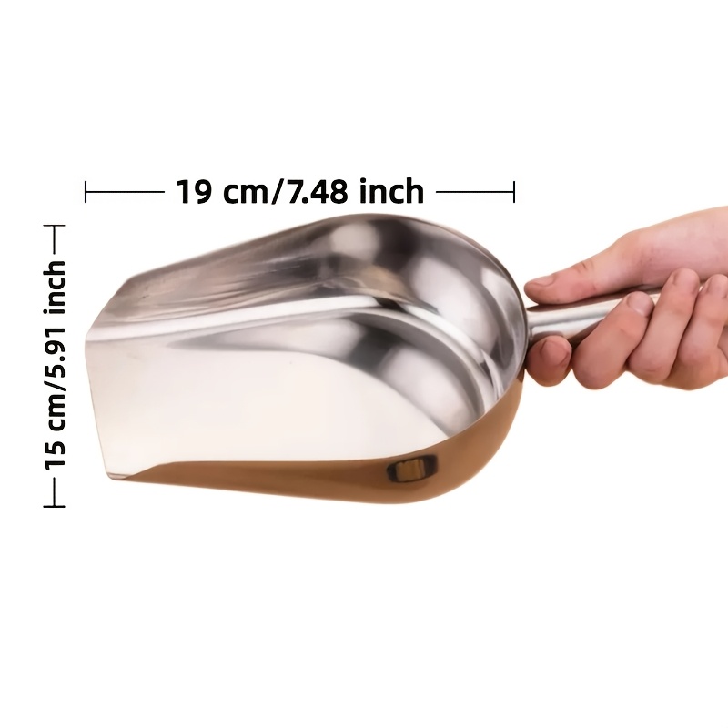 TEMU 1pc Stainless Steel Flat-bottom Ice Scoop, Available In Small, Medium And Large Sizes. Used With Ice Makers And Ice Storage Buckets, And Is