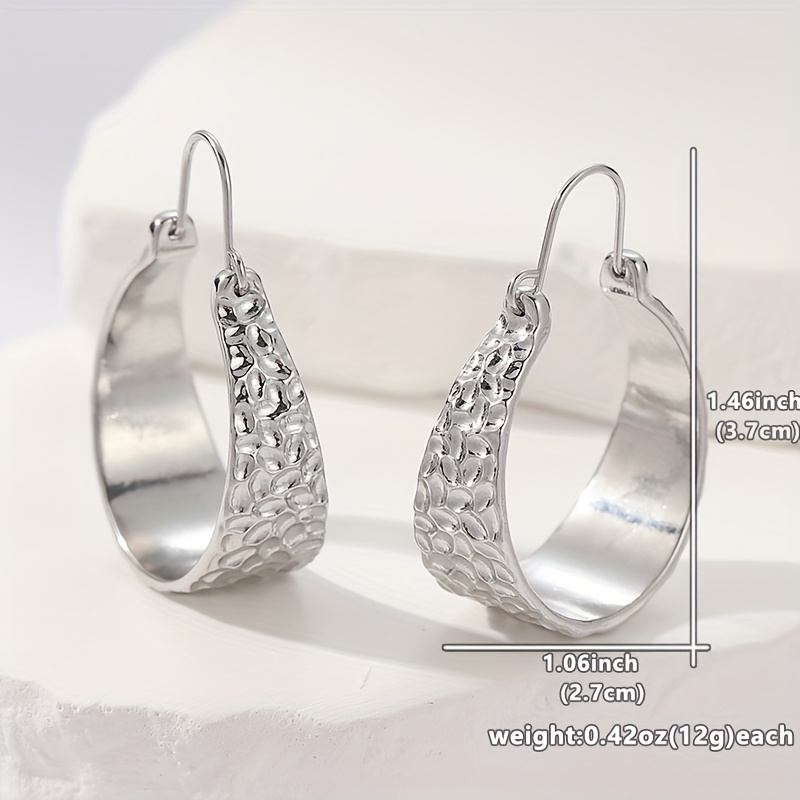 Vintage Boho Silver Plated Hammered Hoop Earrings