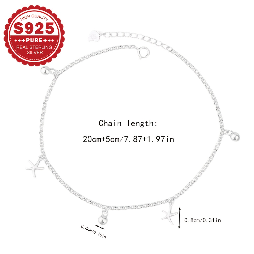 Stylish Women's S925 Sterling Silver Starfish Anklet