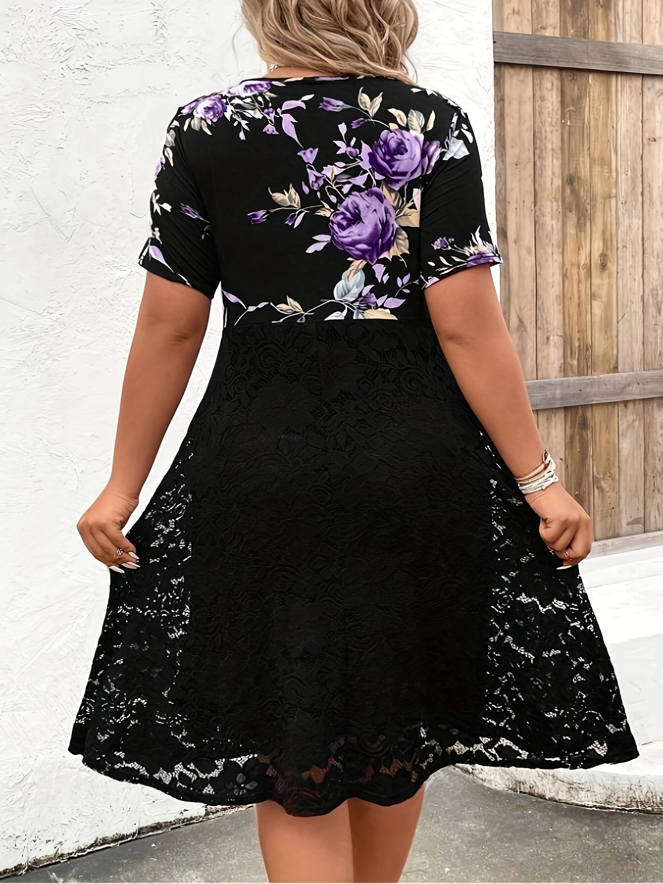 elegant plus size floral print dress lace detail v neck Temu