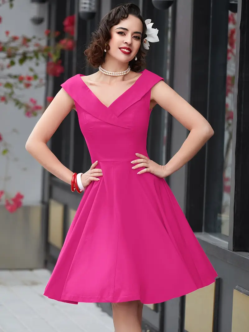 Vestito Donna Stile Vintage Anni '50 In Cotone - Linea A Con Cintura Rimovibile - Foto 8