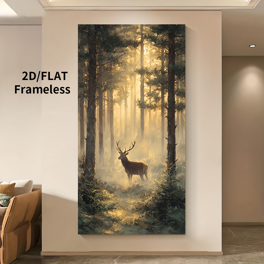 TEMU 2d Flat, 2d Flat, 2d Flat 1pc Unframed 2d/flat Canvas Wall Art Featuring A Deer In A Misty Forest, Perfect For Horizontal Display In Living