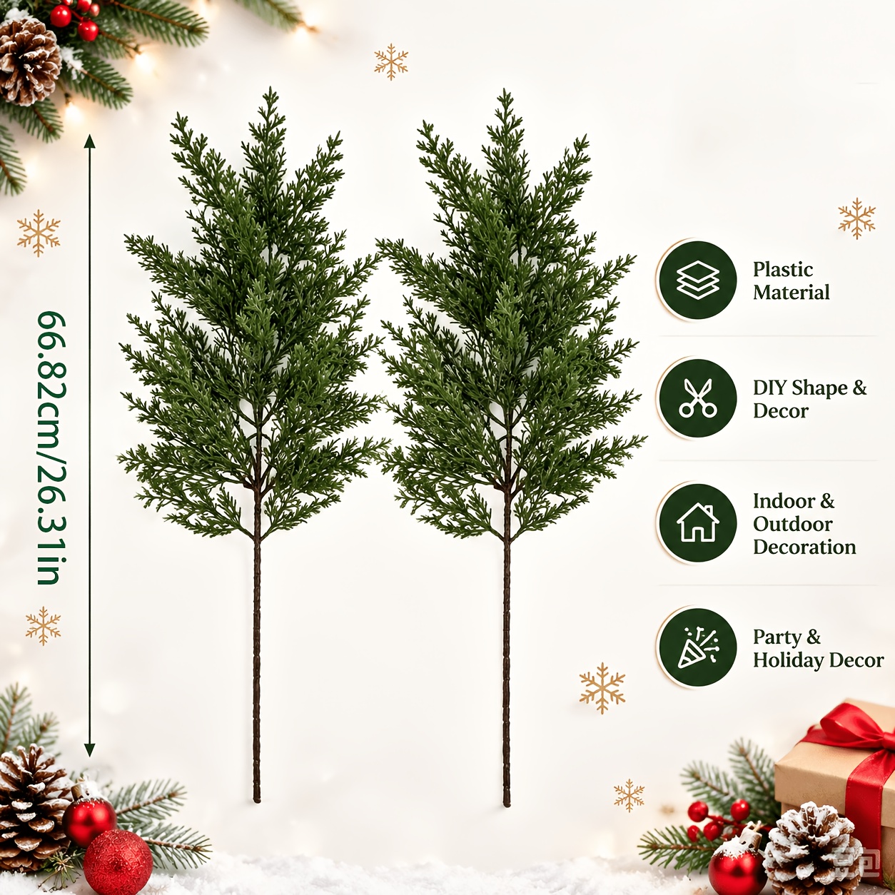 TEMU 2pcs Branches Artificielles de Pin et de , Matériau Durable, Réutilisables; Rameaux Flexibles, Faciles à Plier et à Modeler. Convient pour la