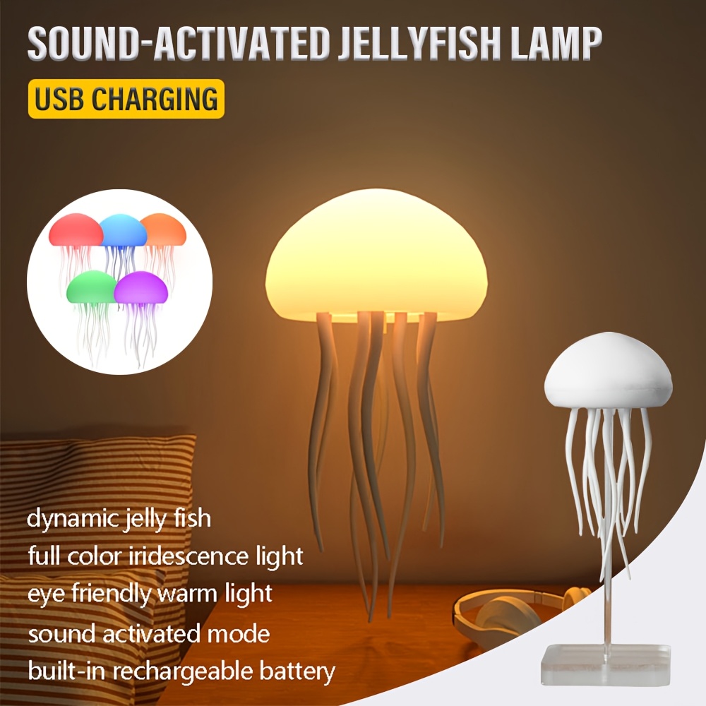 

Modern Jellyfish Table Lamp, Usb Rechargeable, Adjustable Color Changing Led Night Light With Polished Plastic Base, Control Theme Lighting, Rechargeable Li-, For Home Decoration