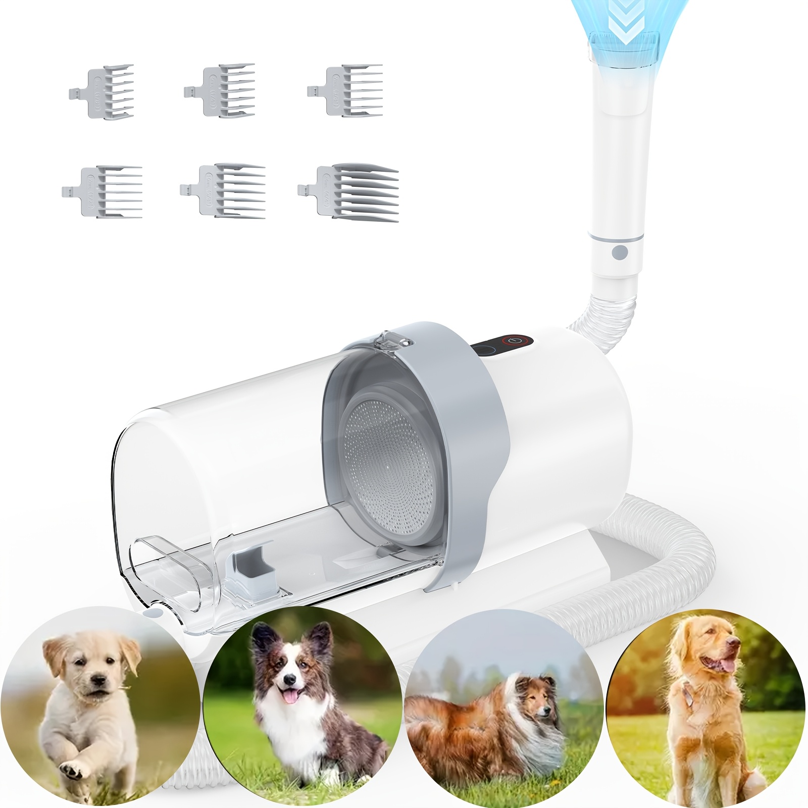 TEMU Pet Grooming Vacuum Kit 5 In 1, Vacuum Suction 99% Pet Hair, Professional Clippers With 6 Guide Combs, Mulifunctional Grooming Tools For Dogs