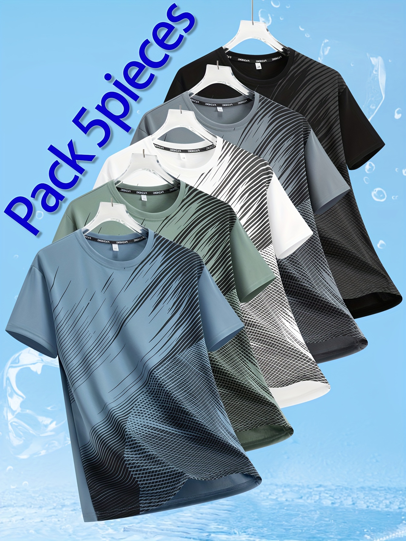 5pcs mens casual sports t shirts geometric print quick dry summer   with pack 5pcs design lightweight breathable for fitness   activities ideal gift for sports enthusiasts sports tee collection sporty casual wear lightweight tshirt set of 5 multi color mixed pack 0