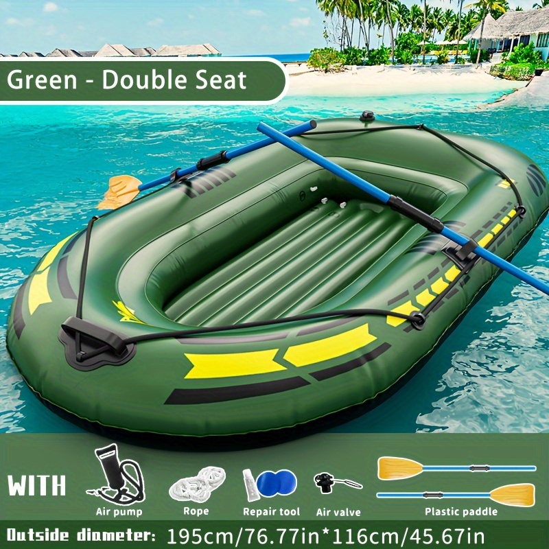 

Inflatable Thickened Kayak With Paddles, Double Seat: Green, Single-person: Yellow, Heavy-duty Pvc Fishing Boat With Air Pump, Repair Kit, And Safety Valve, Outdoor Water Sports