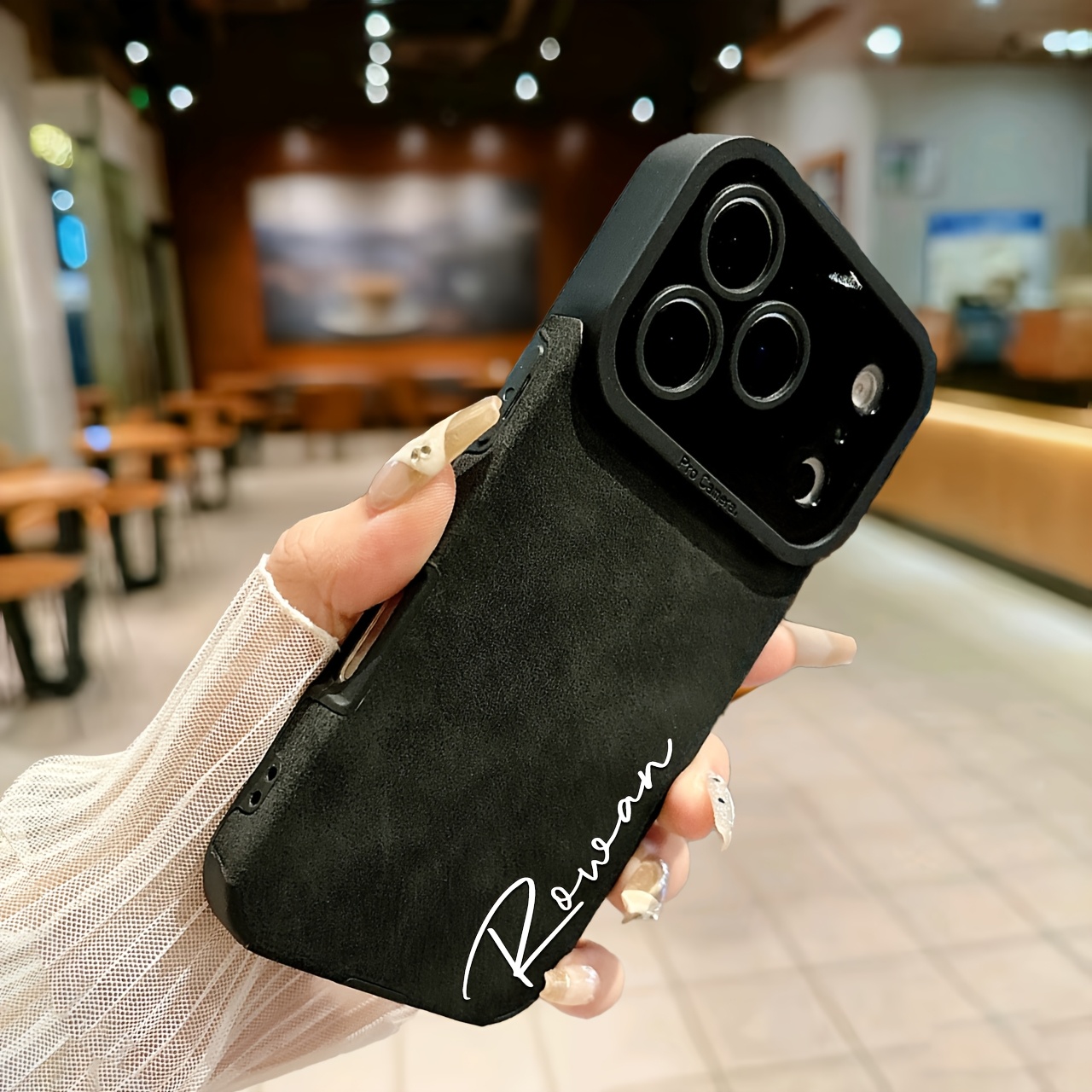 E-shop Luxus Kunstleder Handyhülle mit personalisiertem Namen – Kompatibel mit iPhone 17, 16, 15, 14, 13, 12, 11 Pro Max – Einfarbiger UV-Druck – DIY