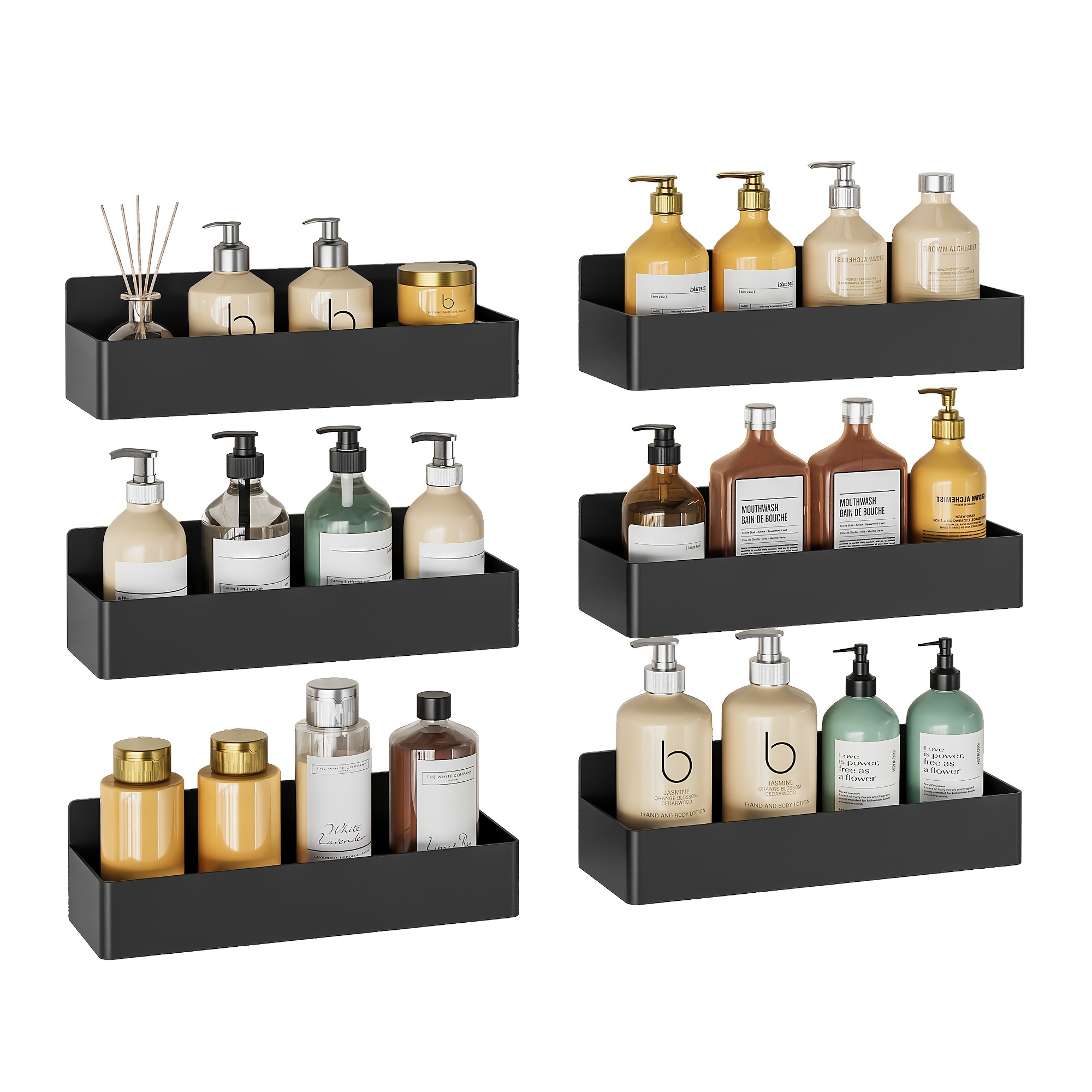 6pcs Magnetic Bathroom Storage And Organizer Set | , Adhesive, Rustproof Abs, Freestanding Shelves, Suitable For Kitchen, Bathroom And Other