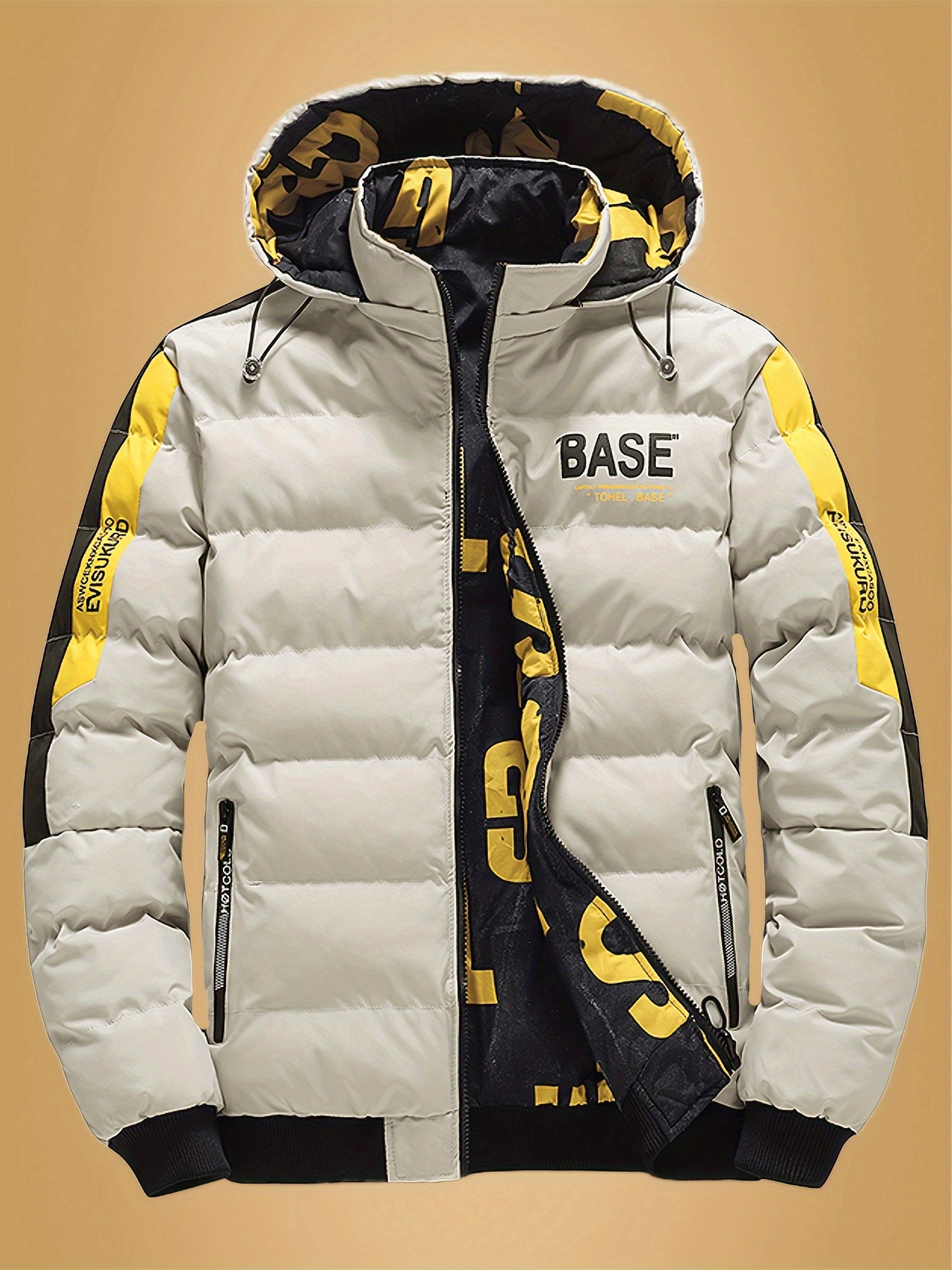 Heren Winterjas met Afneembare Capuchon - Tweekleurige Gele & Volledig met Rits Capuchonjas