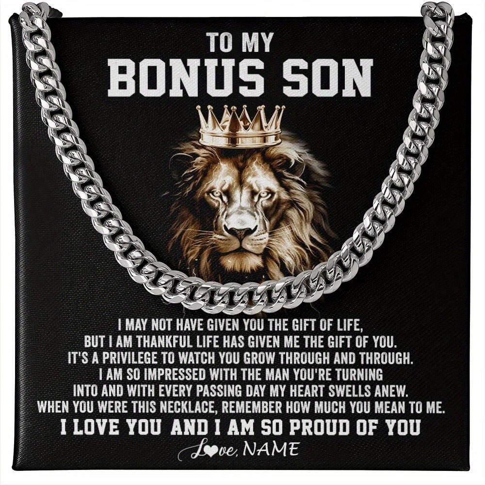 TEMU Gift For Son: Lion Pendant Necklace From Stepmother And Stepfather, Bonus Son Cuban Link Chain, Includes Message Card And Gift Box, Perfect For Christmas