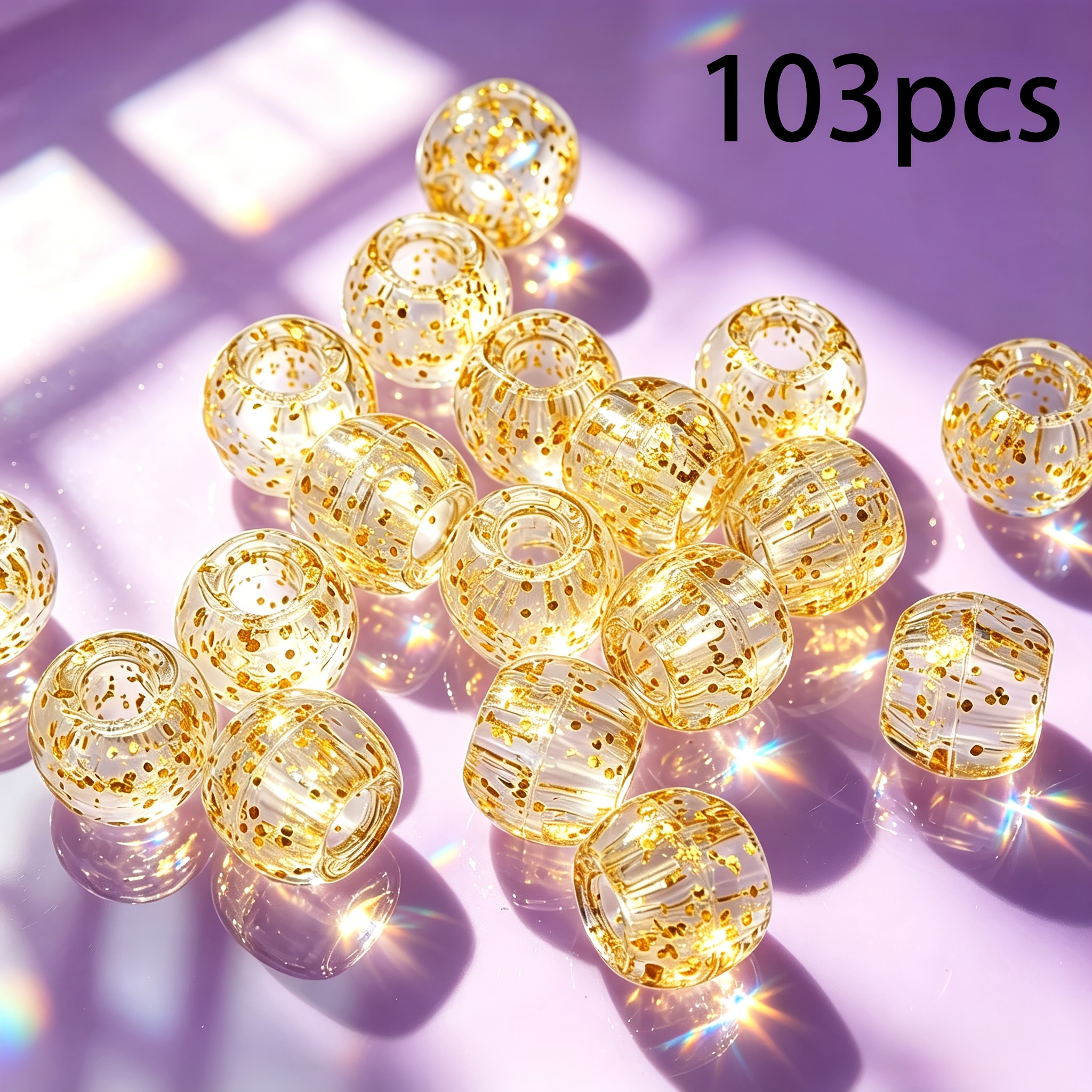 TEMU 103 Stück 12mm Transparente Gelbe Pailletten Acryl Perlen mit großem Loch, Eimerförmiges Rundes Design, Durchgehöhltes Design mit großem Loch,