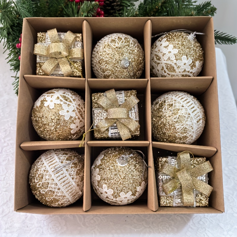 

3.15 Inch Christmas Ornaments, Golden & White Glitter, Round Spheres For Christmas Tree, Party, Birthday, Wedding, Decor, Plastic, Hanging Style, Elegant Style