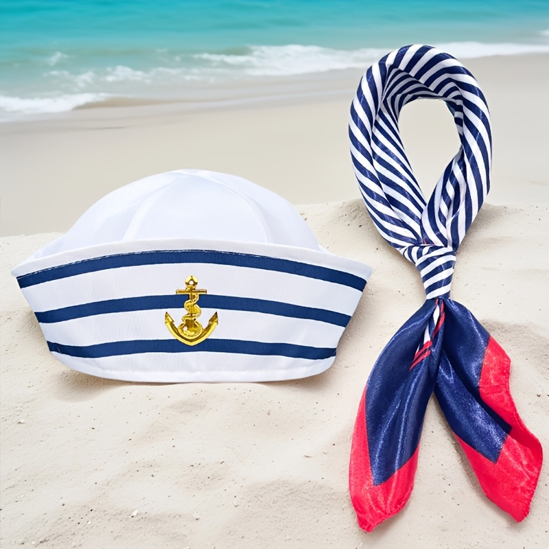 blue striped sailor hat scarf set navy cap captain hat Temu Nigeria