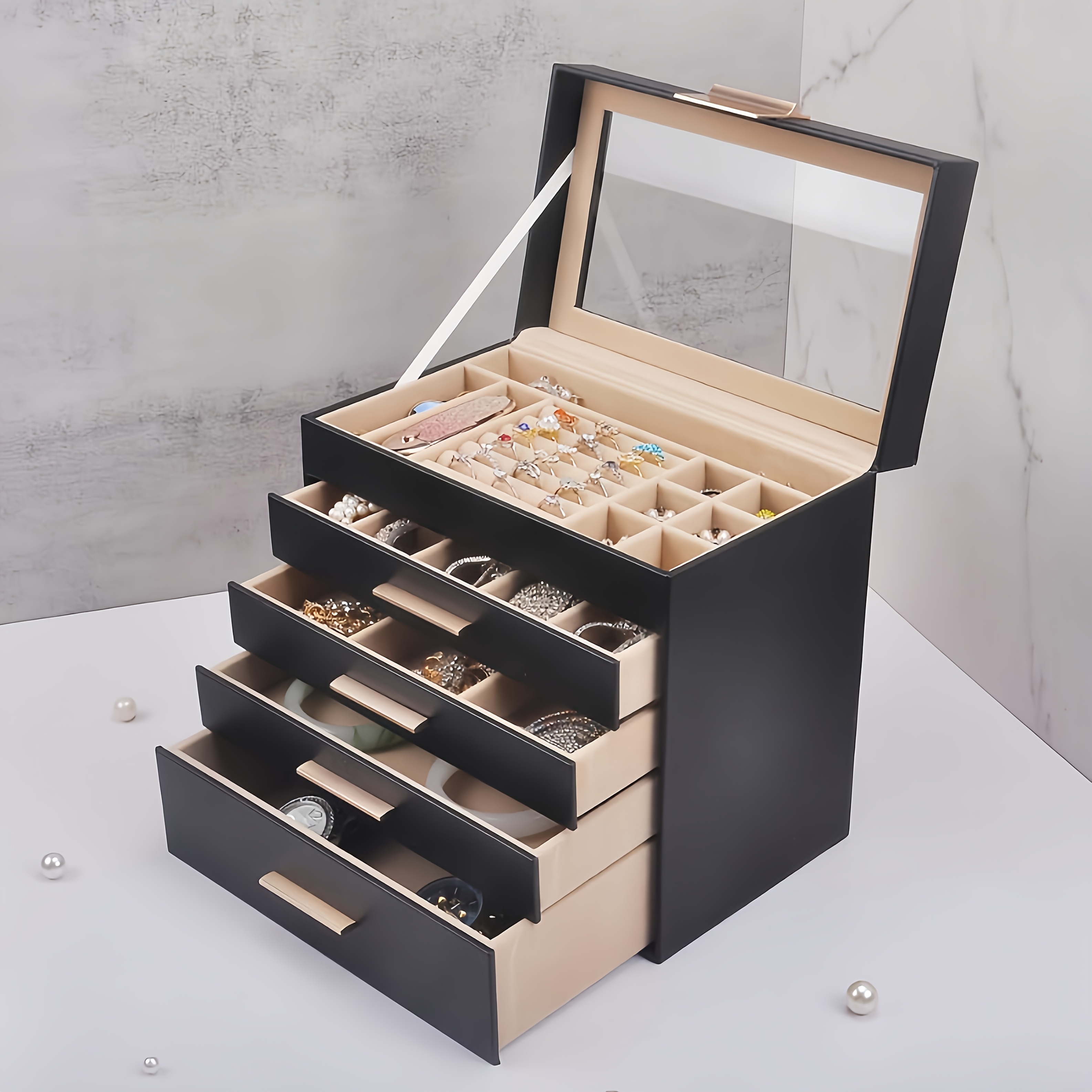 A Jewelry Box For Women With 5 Layers And 4 Drawers, Or 6 Layers And 5 Drawers, For . A Spacious Jewelry Storage Box With A Transparent Lid For , Suitable For Storing Rings, Necklaces, And Bracelets