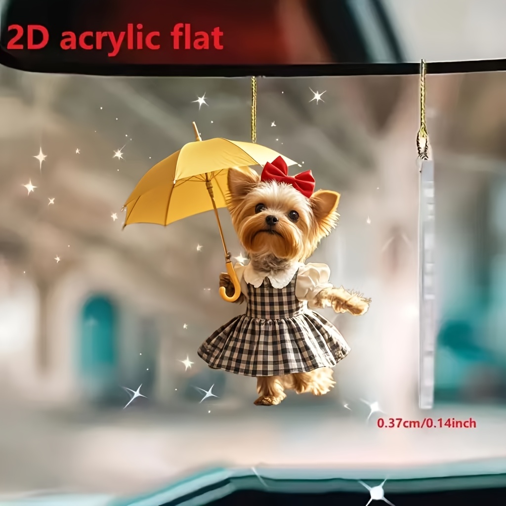 

Yorkshire Terrier Acrylic Car Mirror Pendant With Dancing Umbrella, Cool Keychain Charm, Valentine's Day And New Year Decorations, Gift Accessories, 1pc