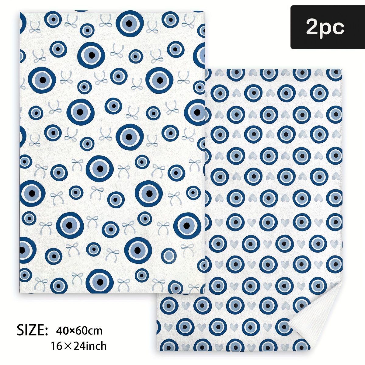 TEMU 2-pack Watercolor And Heart Pattern With "evil Eye" Print, Suitable For Kitchen Towels, Dish Towels, Hand Towels, Rags, 40*60 Cm, Super Soft