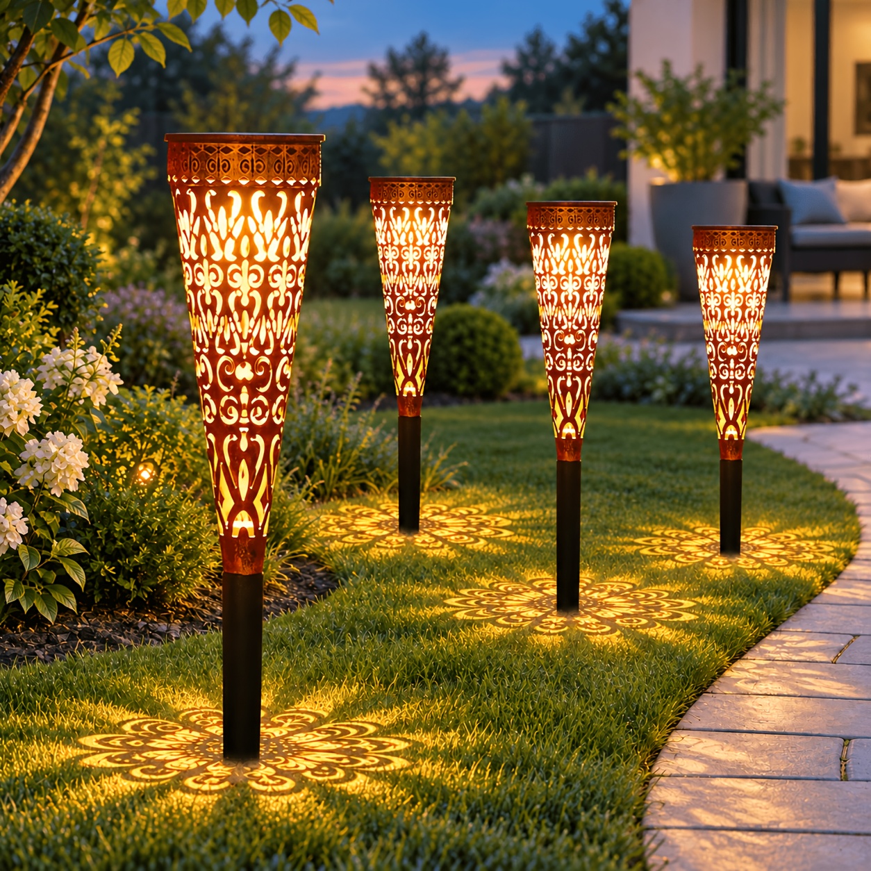 TEMU Confezione da 4 Luci Solari LED da Esterno in Metallo, Luci Solari IPX5 da Giardino per Esterni per Illuminazione di , Balcone, Terrazza, Prato,